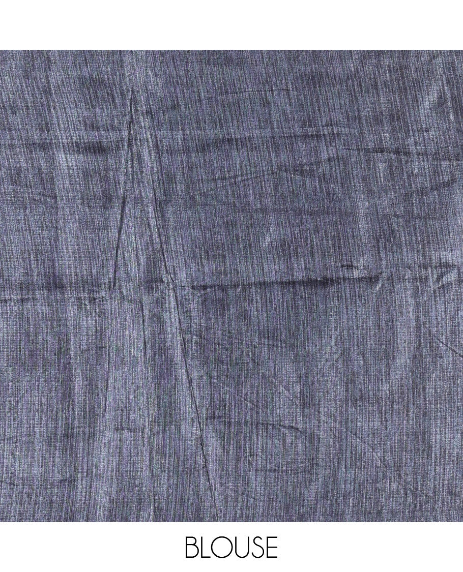 Blue Art Khadi Cotton Saree Ornamented with Warli-Village Theme Print, Complemented with a Contrasting Chevron-Printed Border, Vibrantly Warli-Printed Pallu, and a Plain Blouse