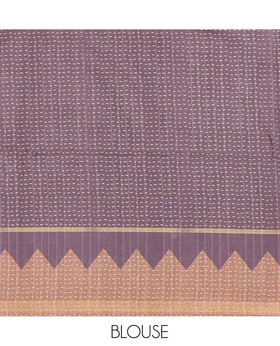 Brown Katan Silk Saree, Adorned with 3d-Style Print and Dotted-Style on Its Body, Complemented by Contrast Border, Pallu Steeped with Buttas, and Paired with a Contrast Blouse