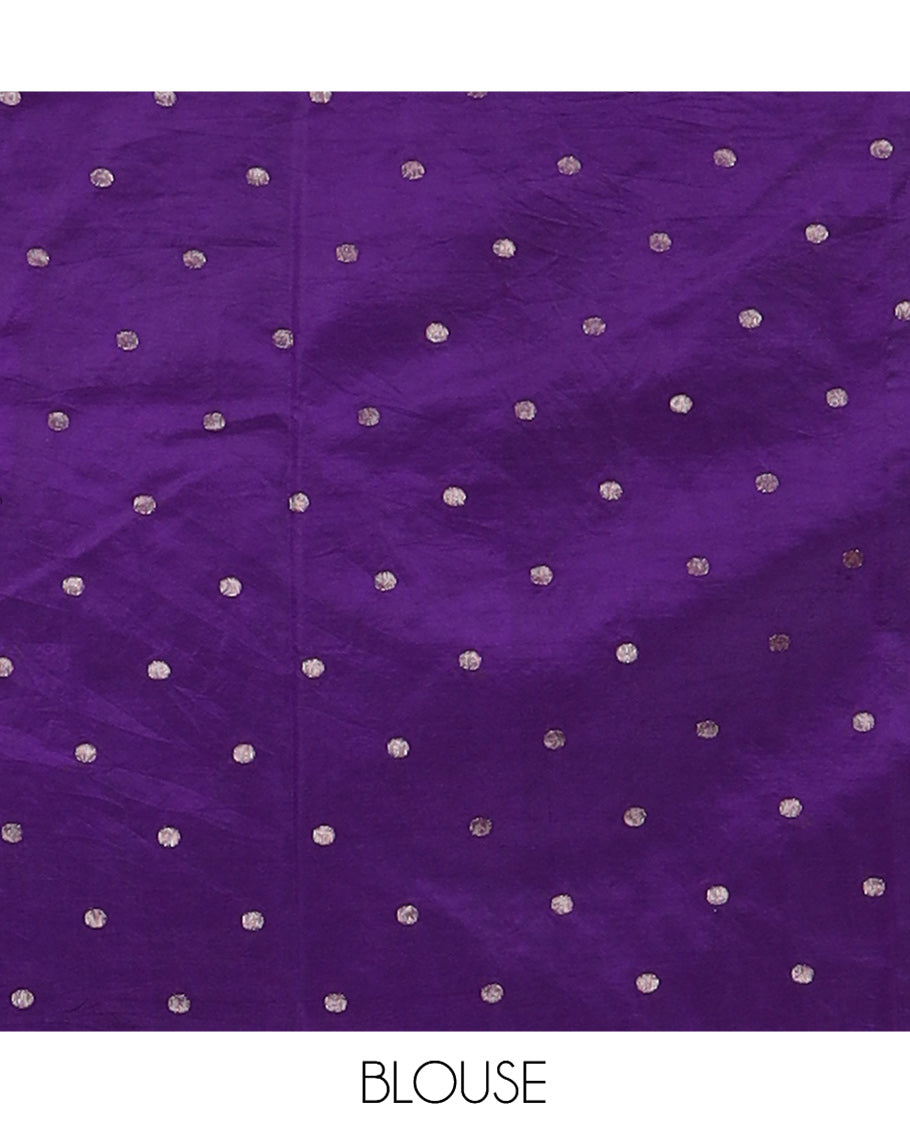 Violet Semi-Tussar Saree, Enriched with Zari Buttas and Checks, a Traditional Zari Border, and a Matching Blouse