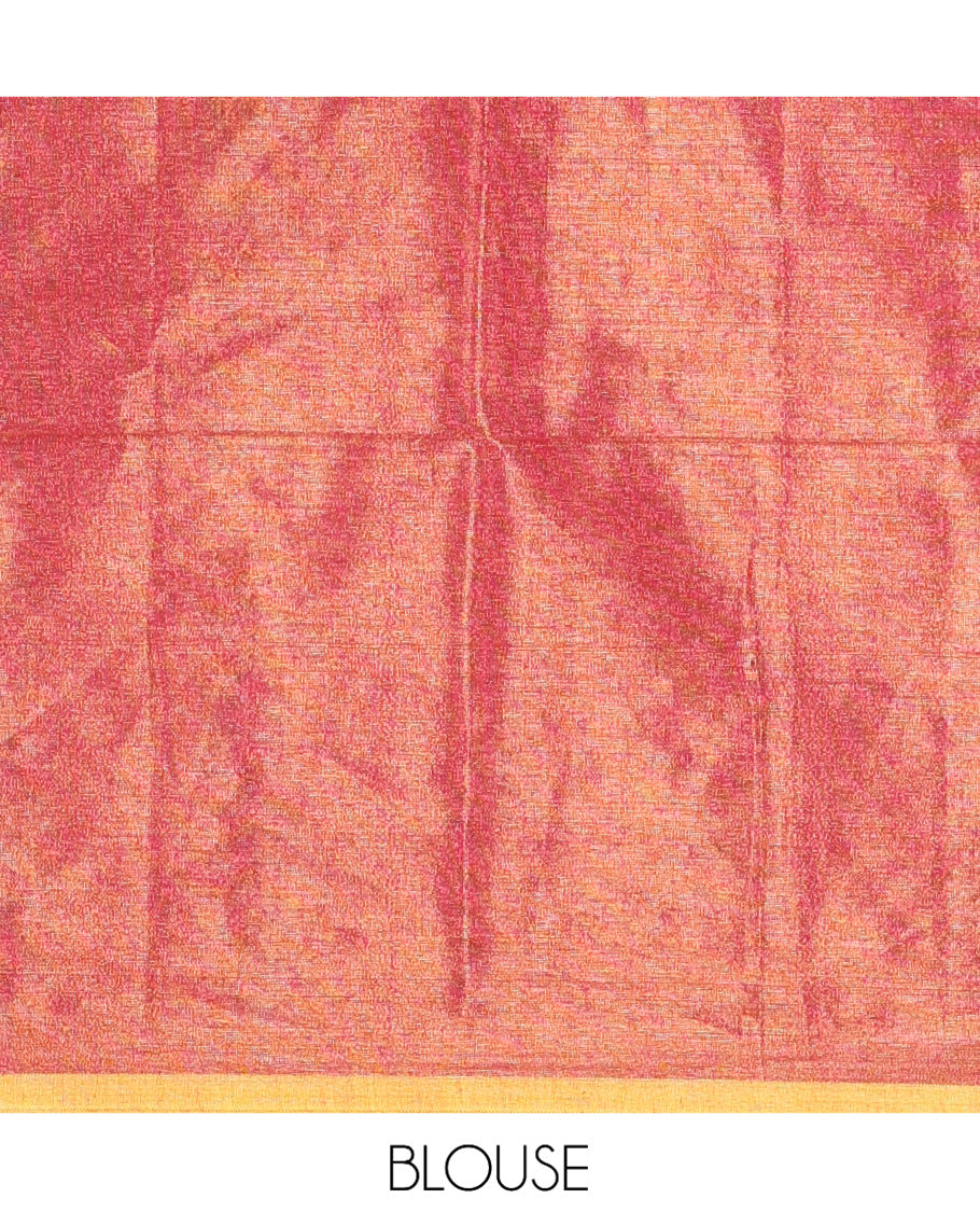 Borderless Pink Plain Khadi Tissue Saree, a Self-Striped Pallu, and a Matching Blouse