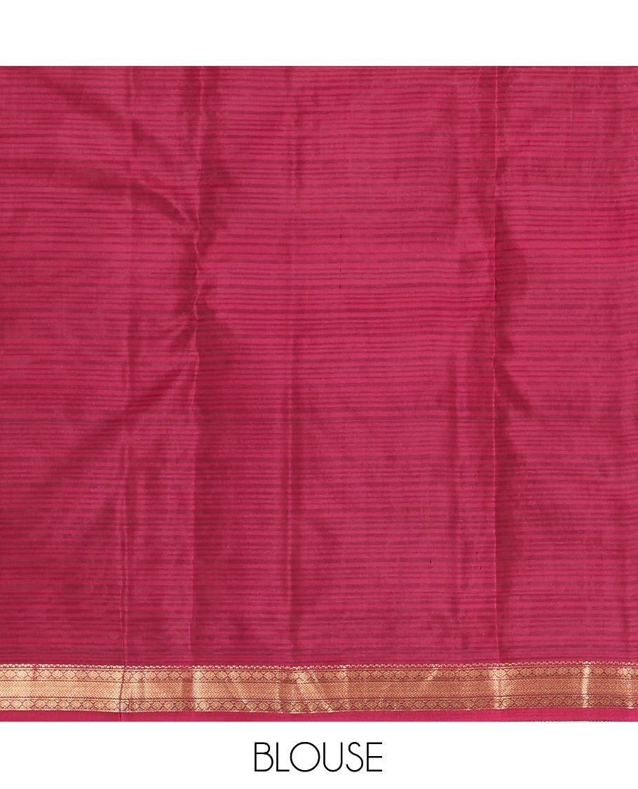Green Zari Buttas Vasundhara Lite Silk Mix Saree, a Contrast Kamalam-Vanki Border, Jaal Pallu, Contrast Blouse