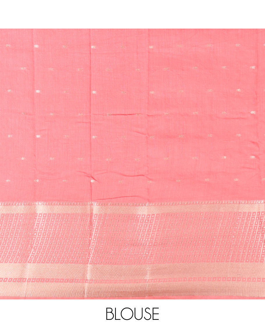Blue Assam Silk Saree, Woven with Zari Buttas, Complemented by Contrast Traditional Zari Border, Zari Woven Pallu, and Contrast Blouse