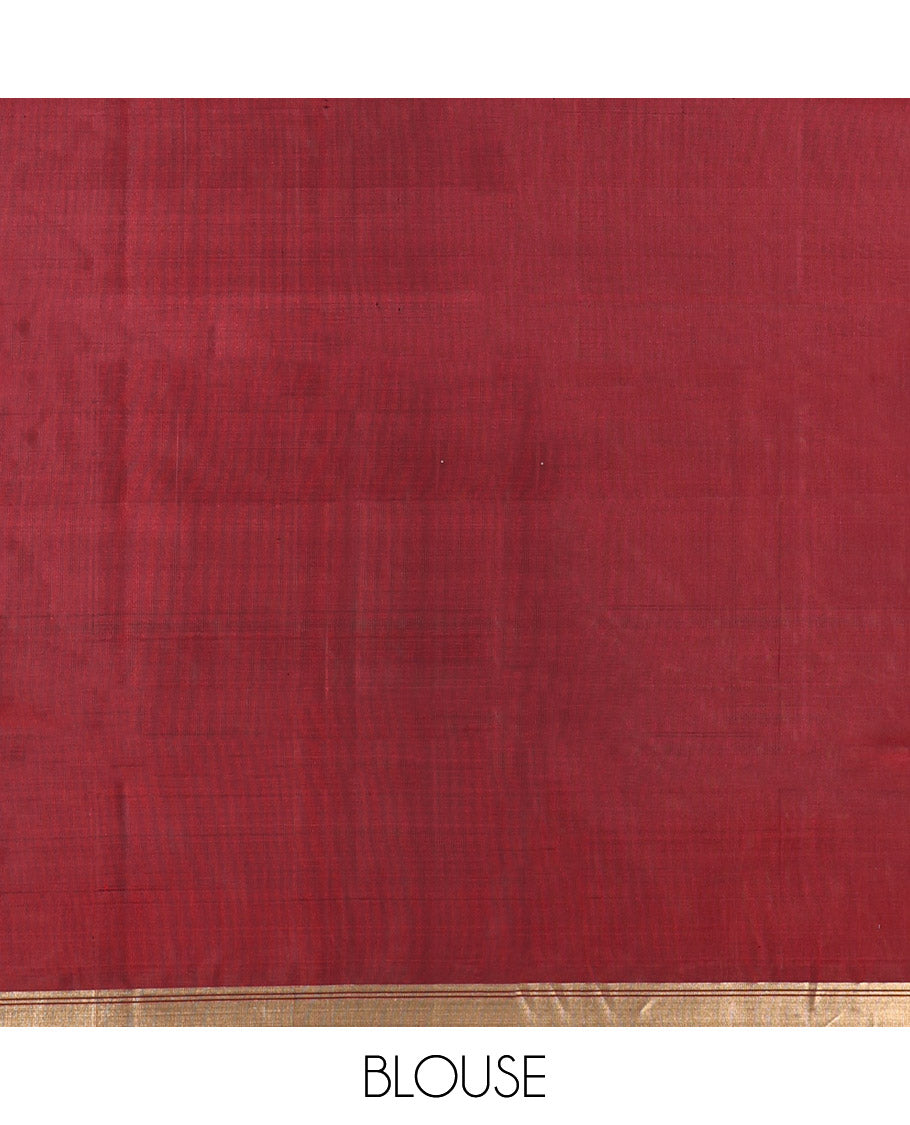 Red Mayuri Lite Silk Mix Saree, Decked Up with Zari Buttas, Zari Border, Pallu of Vanki Designs, and Matching Blouse