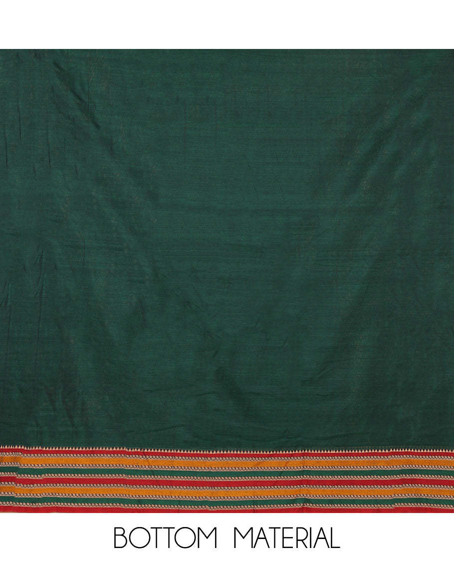 Green Mercerised Cotton Material Churidar Set, Featuring Plain and Traditional Motifs Woven Top, Comes with a Plain Mercerised Cotton Bottom, and Is Paired with a Mercerised Cotton Traditional Motifs Woven Dupatta