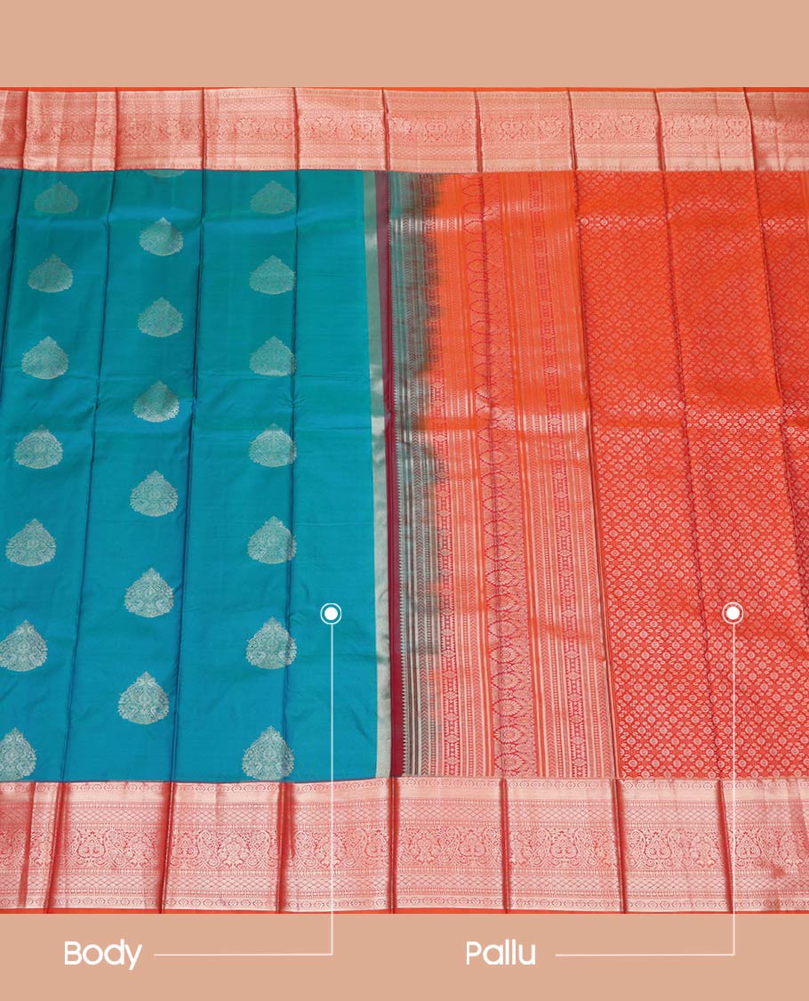 Blue Budget Silk Saree, Beautified with Zari Buttas All Over Its Body, Complemented by a Contrast Traditional Zari Design Border, Intricately Designed Pallu, and Paired with a Contrast Blouse