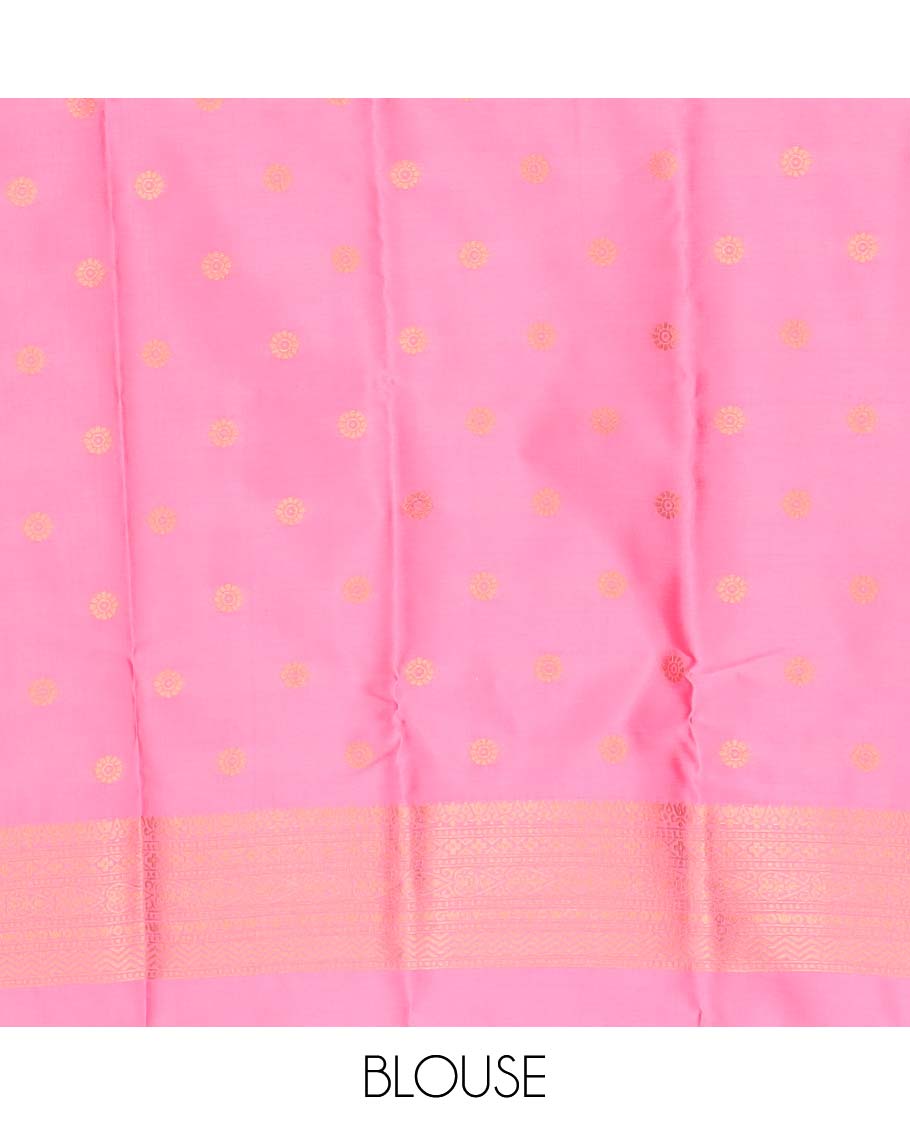 Light pink floral motifs butter silk saree with self intricate zari design border & intricate floral design pallu