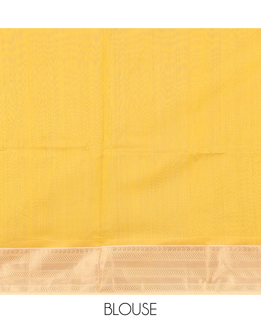 Yellow Maheshwari cotton saree with stripes, contrast traditional zari border & intricate pallu