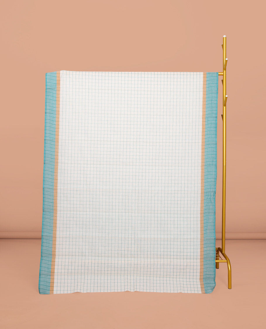 Cream Checked Chirala Cotton Saree, a Contrast Border, Striped Pallu, and a Contrast Blouse
