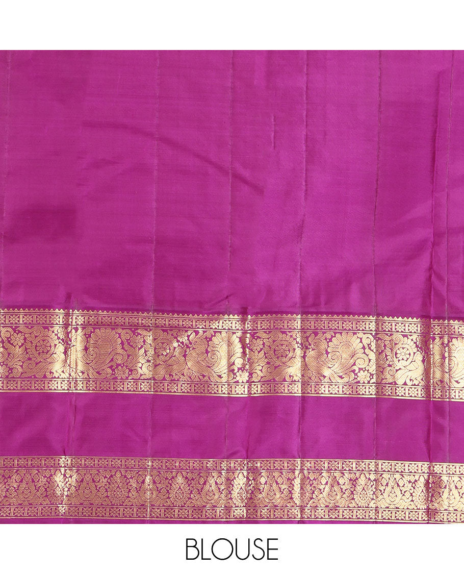 Blue Vasundhara Lite Silk Mix Saree, Detailed with Zari Buttas on Its Body, Complemented by a Contrast Zari Border of Rekku, Kamalam, and Mayil Designs, Grandly Scallop Design Pallu, and Paired with a Contrast Blouse