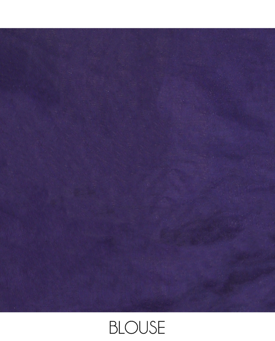 Blue Dola Silk Saree, Woven with Zari Buttas and Chevron on Its Body, Complemented by Contrast Zari Border, Gleaming Zari Pallu, and Paired with a Contrast Blouse