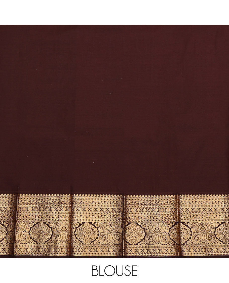 Lavender Budget Silk Saree, Decked Up with Zari Buttas, Complemented by a Contrast Traditional Zari Border, Grand Pallu, and a Contrast Blouse