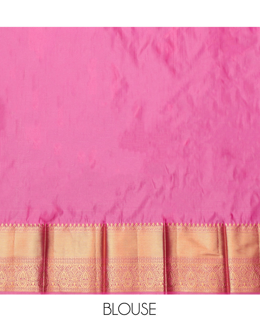 Blue Budget Silk Saree, Richly Detailed with Zari Buttas and Stripes, Complemented by Contrast Traditional Zari Border, Grand Pallu and a Contrast Blouse