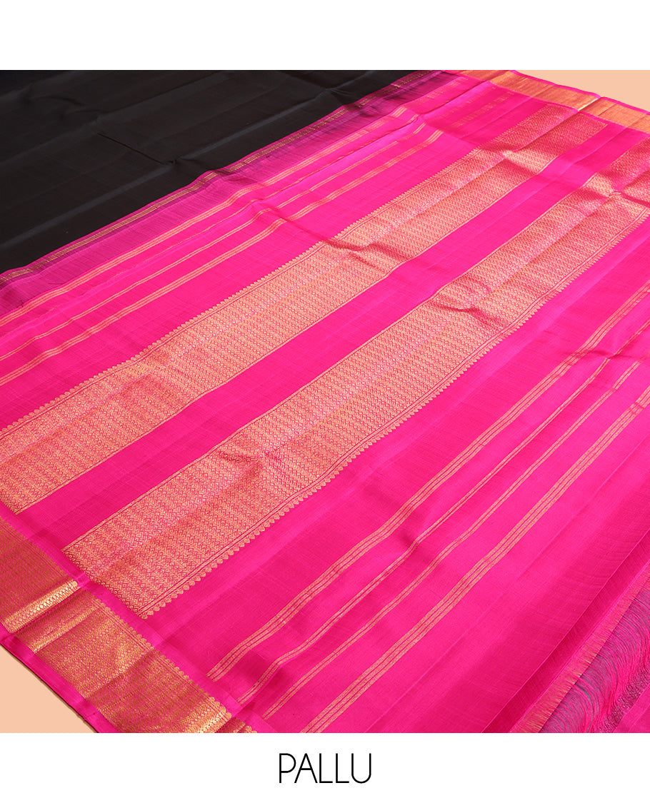 Black Plain Kanchipuram Silk Saree