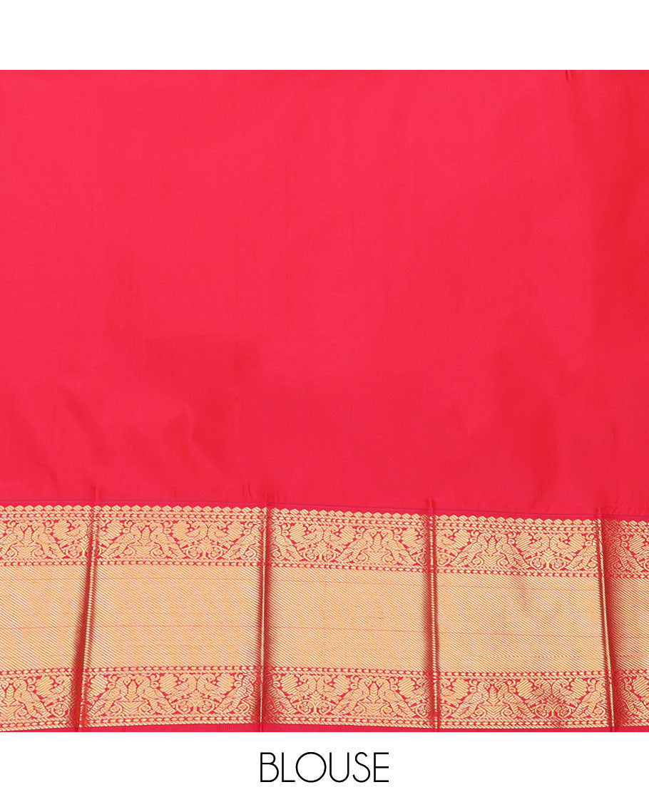 Blue Budget Silk Saree, Impeccably Styled with Zari Buttas on Its Body, Complemented by a Contrast Traditional Zari Design Border, Grand Jaal Pallu, and Paired with a Contrast Blouse