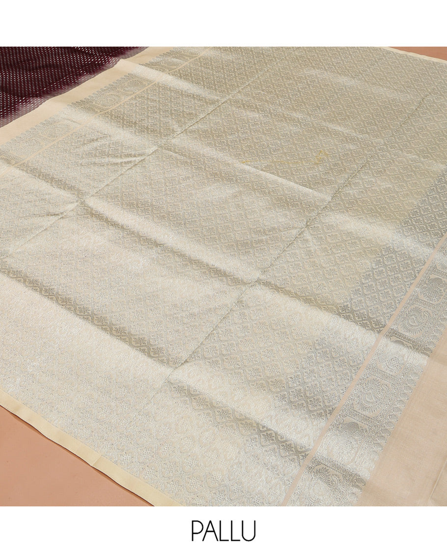 Borderless Brown Venkatagiri Silk Saree, Steeped with Buttas All Over Its Body, Complemented by a Captivating Contrast Pallu of Jaal Designs, and Paired with a Contrast Blouse