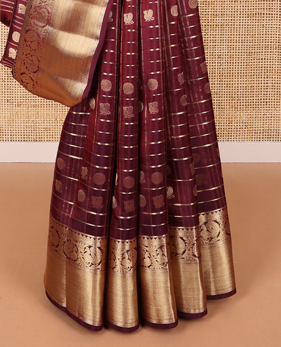 Maroon checked,buttas vasundhara elite silk saree with self intricate zari design border & jaal design pallu
