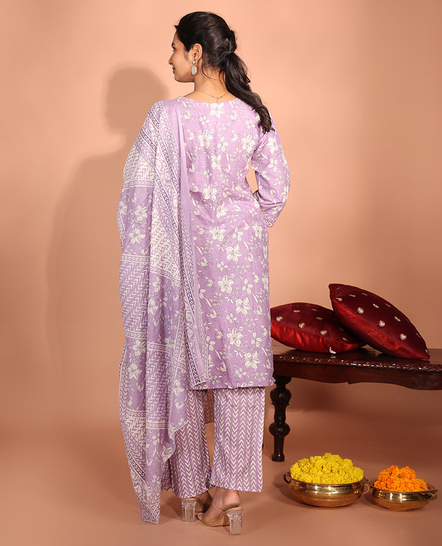 Lavender Cotton Readymade Suit