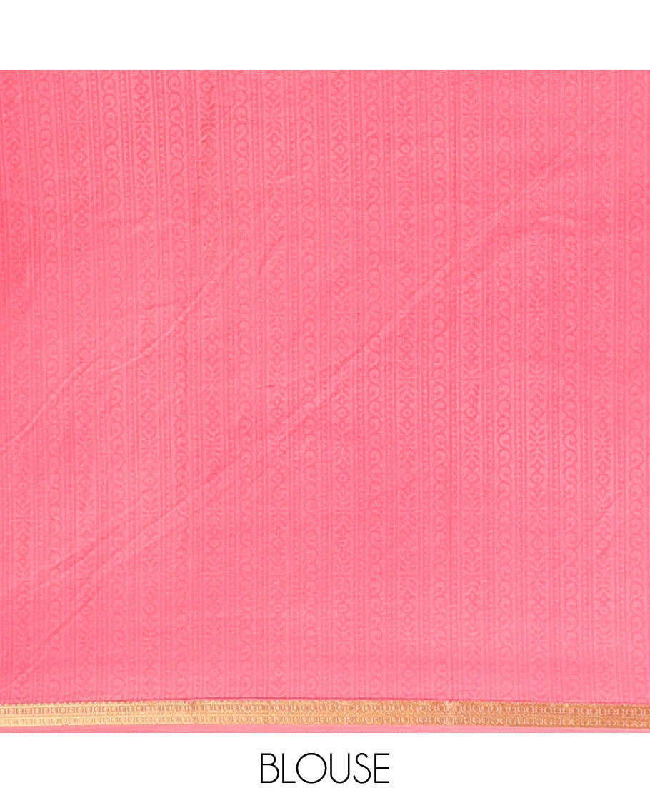 Off-White Intricately Printed Silk Saree, a Contrast Traditional Border, Floral Pallu, a Contrast Blouse