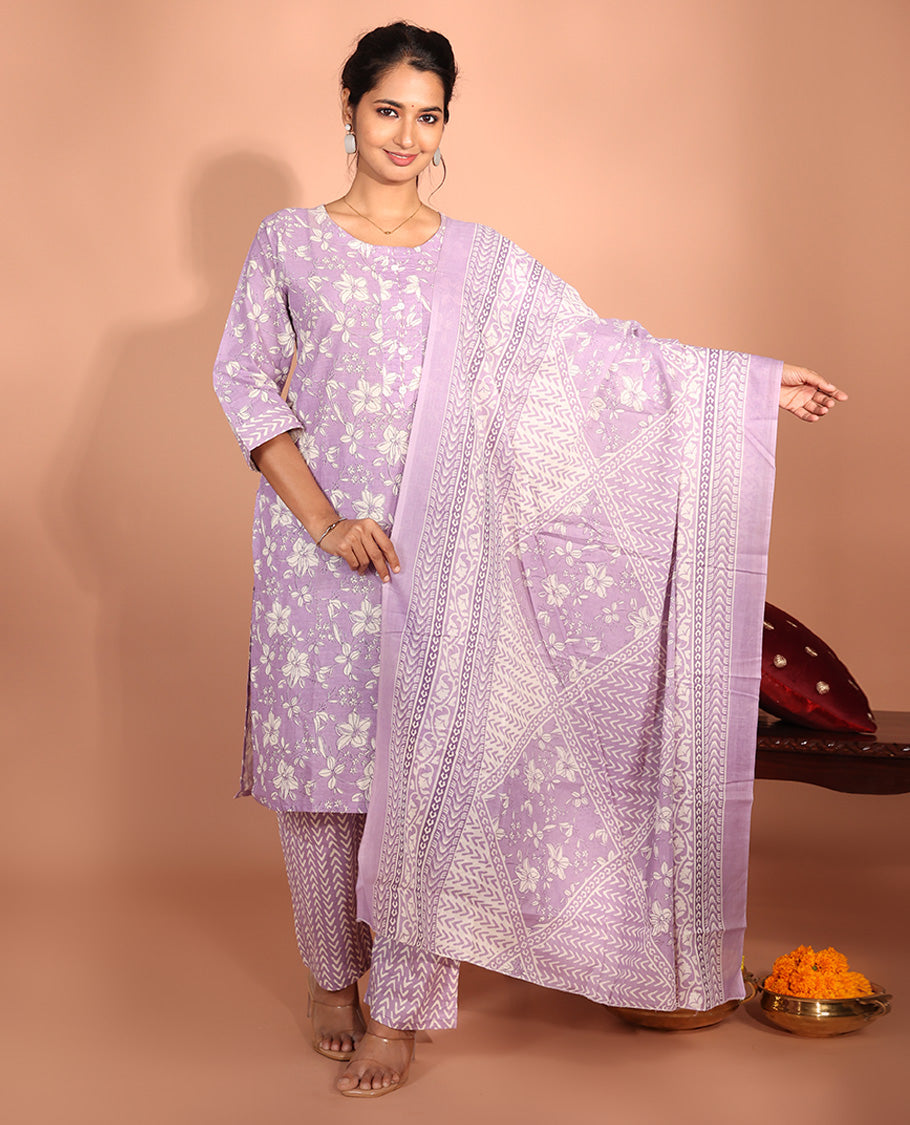 Lavender Cotton Readymade Suit