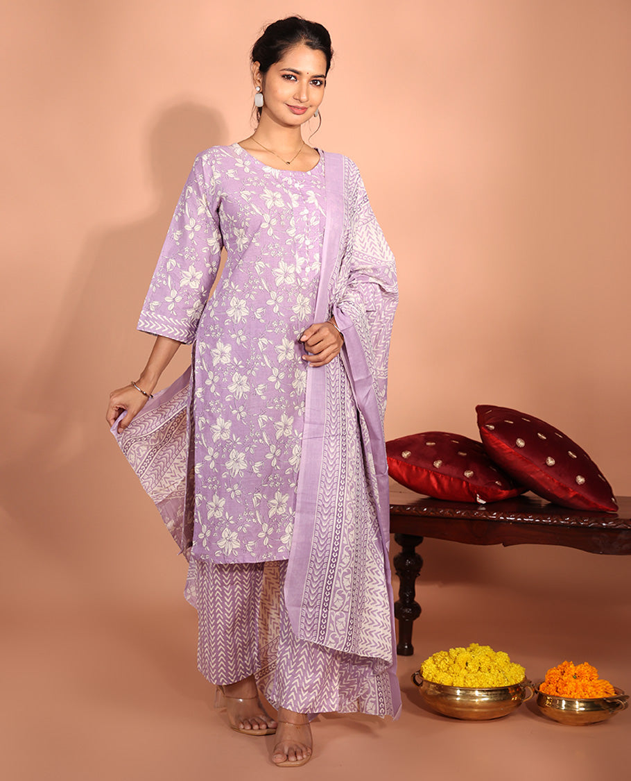 Lavender Cotton Readymade Suit