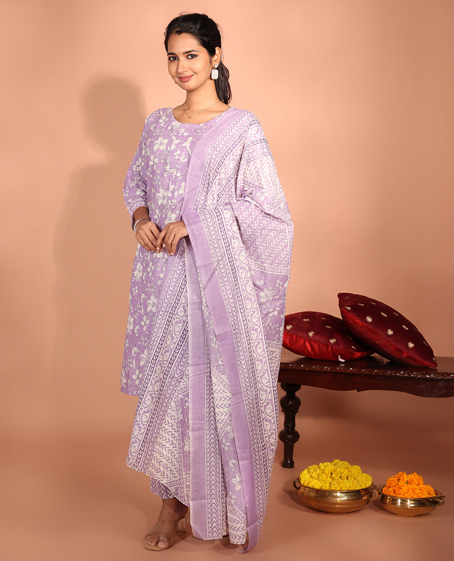 Lavender Cotton Readymade Suit