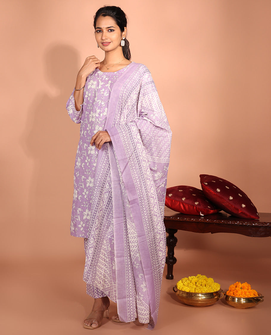 Lavender Cotton Readymade Suit