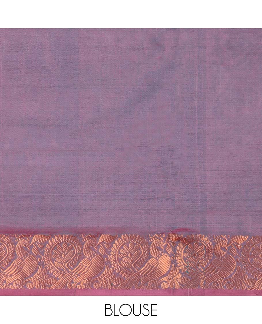 Green floral motifs banana pith saree with contrast zari border & striped , floral motifs pallu