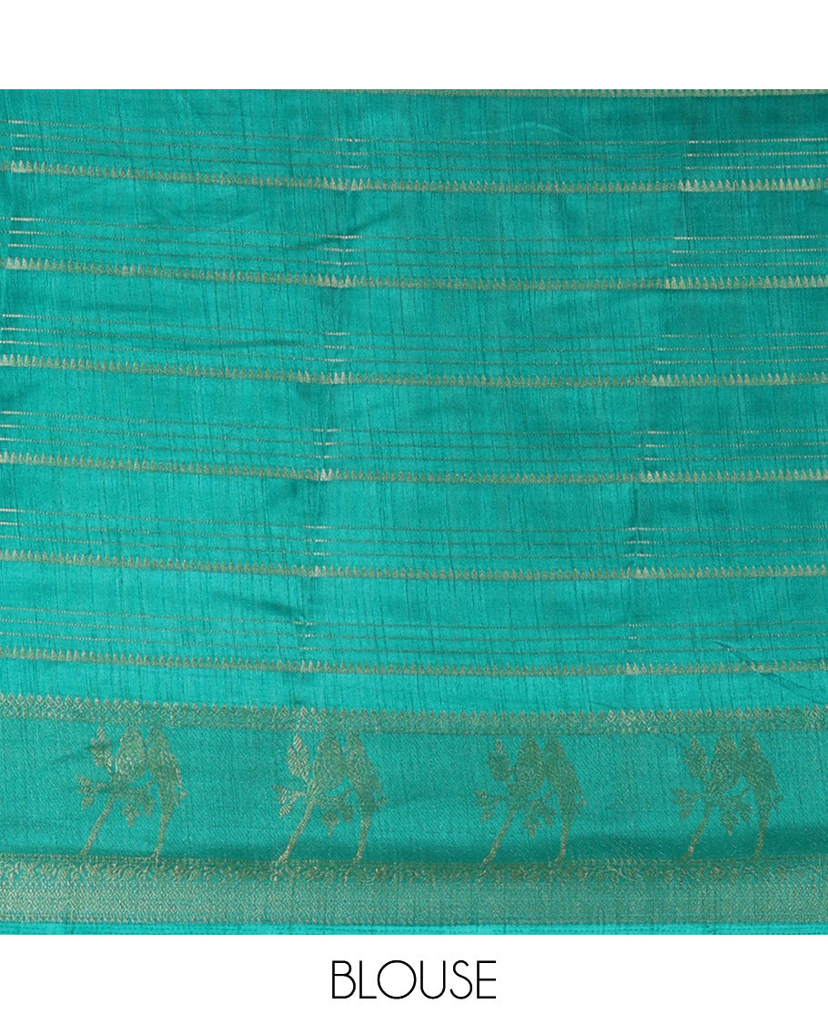 Wine golden zari striped dola silksaree, contrast parrot motif & traditional design border, temple pallu & zari design pallu