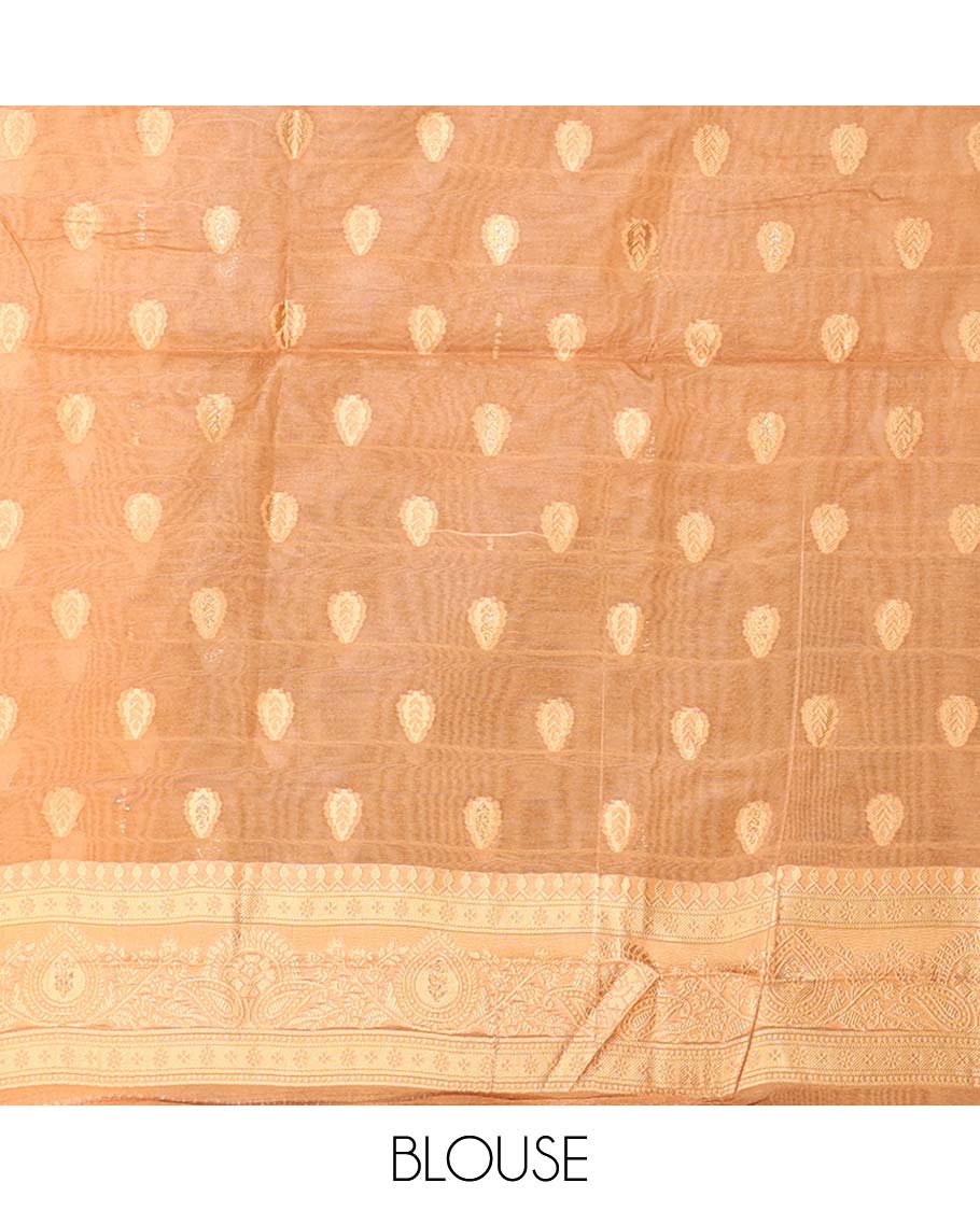 Brown jaal thread weaving banaras brasso saree with contrast thread border & thread weaving pallu along with butta design blouse