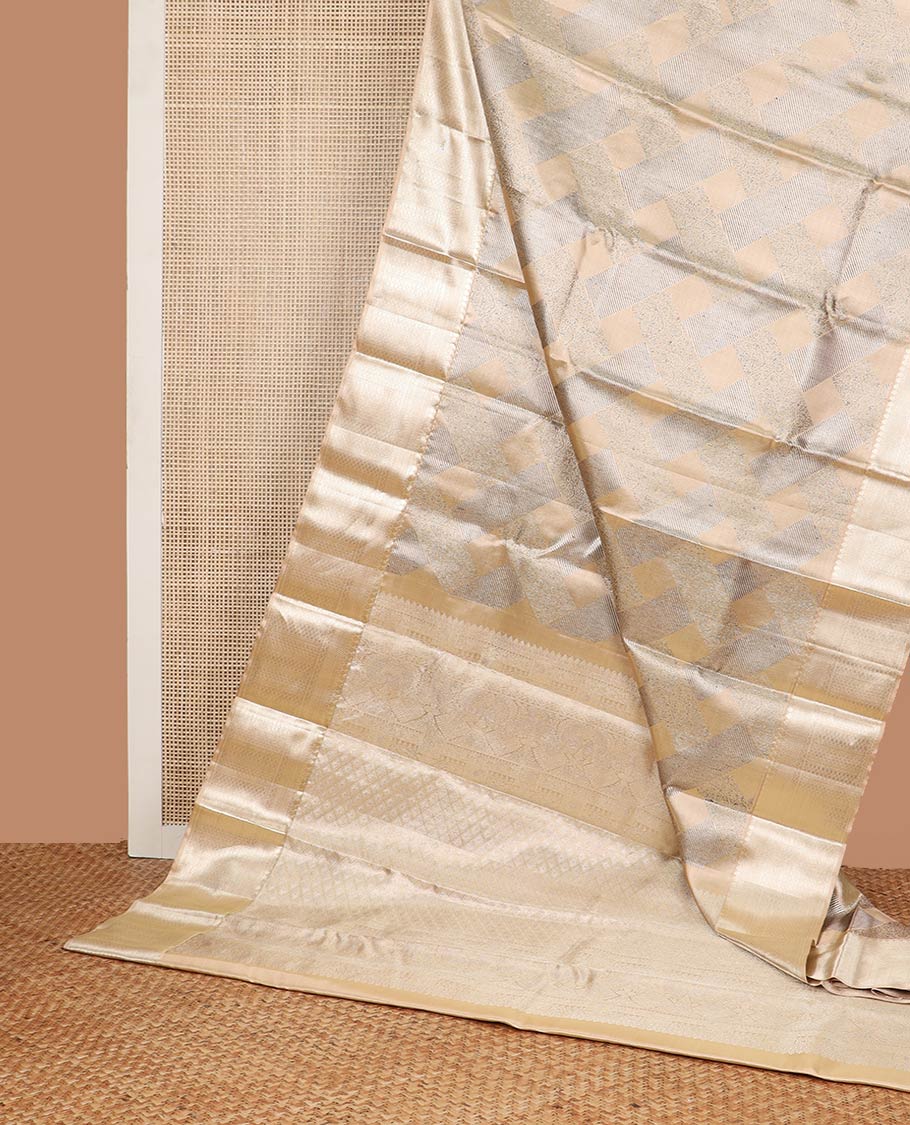 Brown floral, geometric design kancheepuram tissue silk saree contrast border of intricate zari design & argyle design pallu