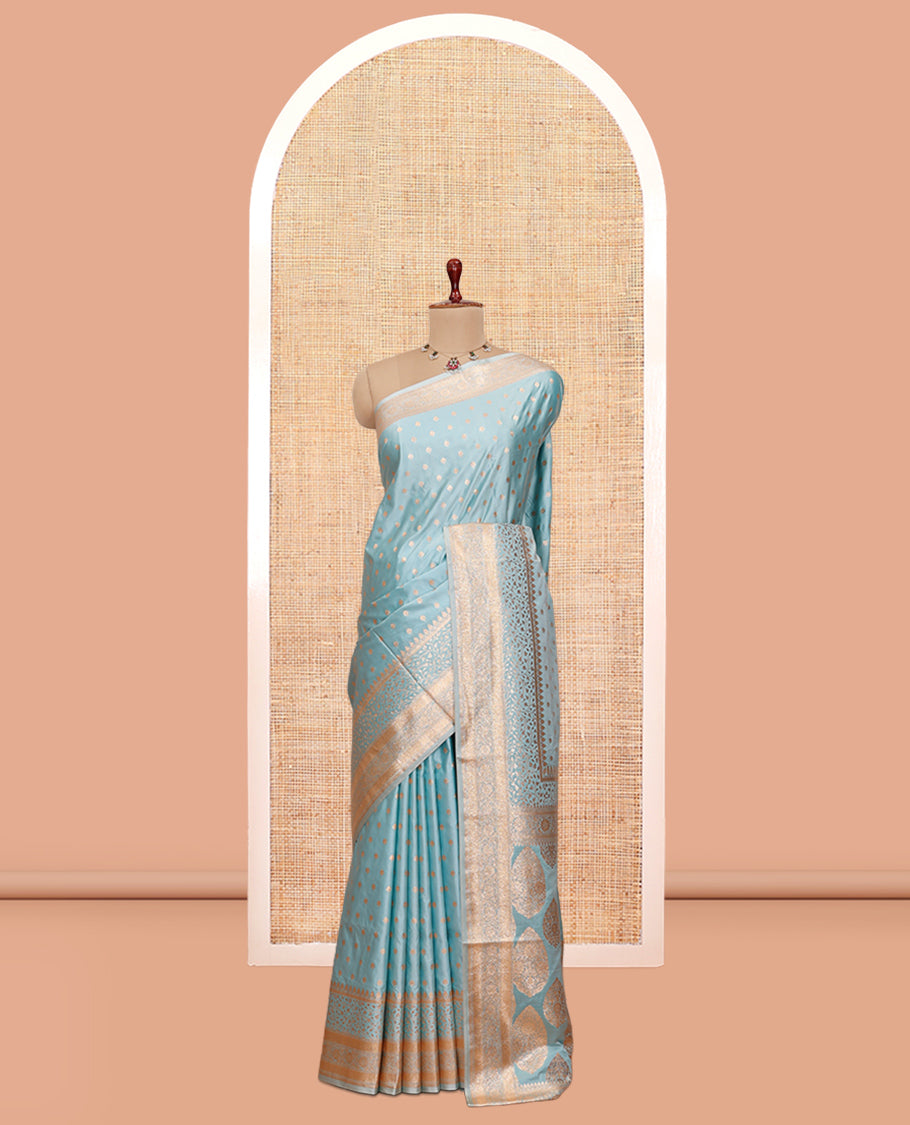Pale Blue Semi-Banaras Satin Silk Saree