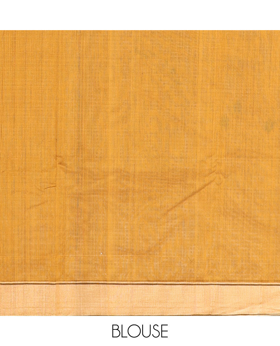 Brown floral design chanderi cotton saree with contrast zari border & striped, floral design pallu