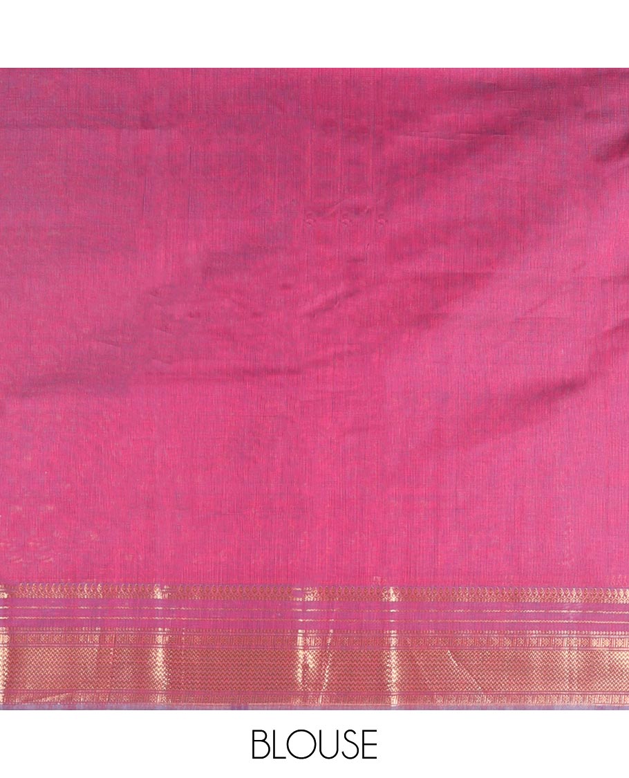 Red motifs silk cotton saree with contrast intricate design border & floral jaal design pallu