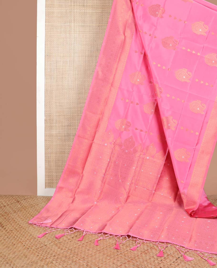 Light pink floral motifs butter silk saree with self intricate zari design border & intricate floral design pallu