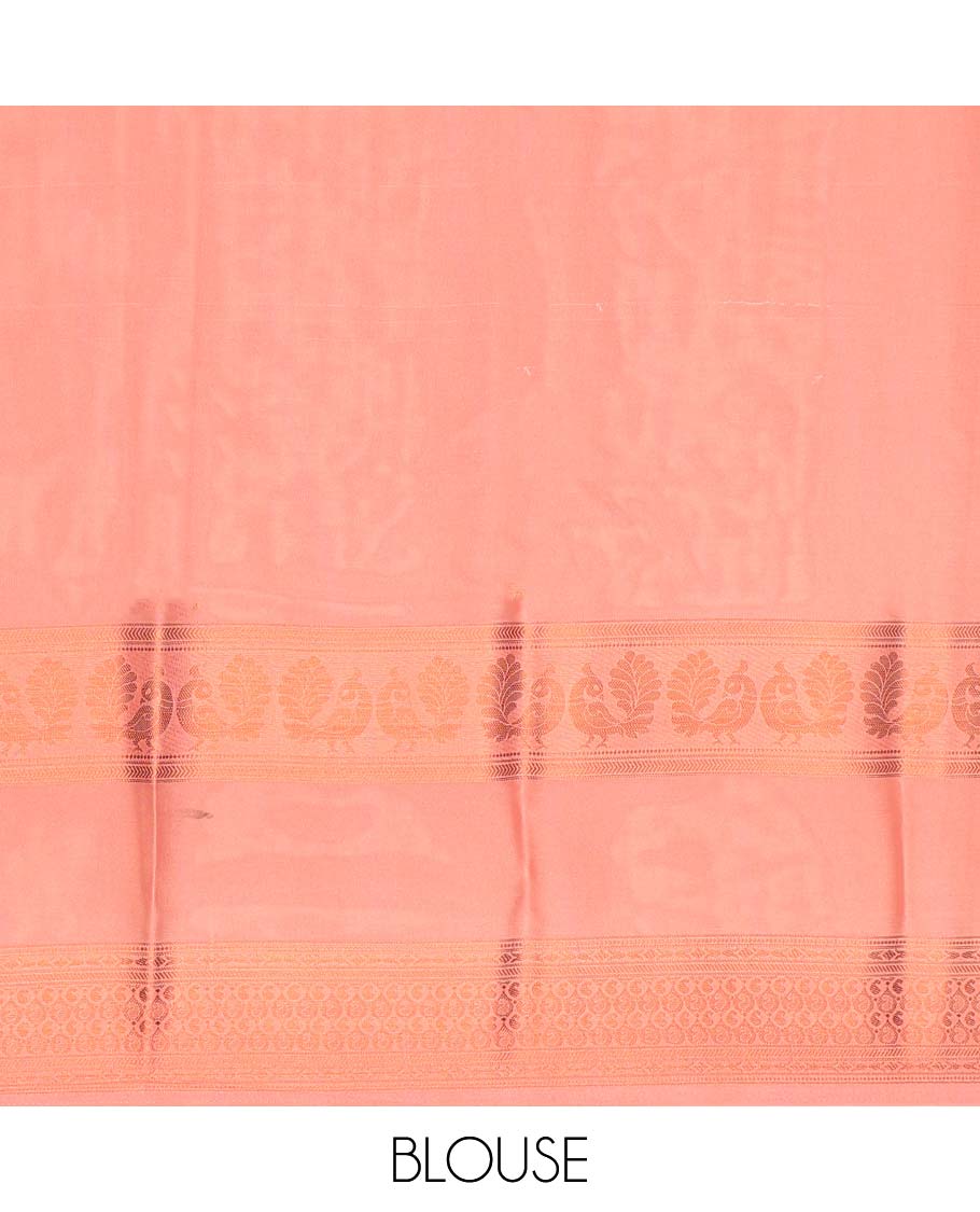 Sandal floral printed semi-banaras printed saree, contrast traditional design border & striped pallu