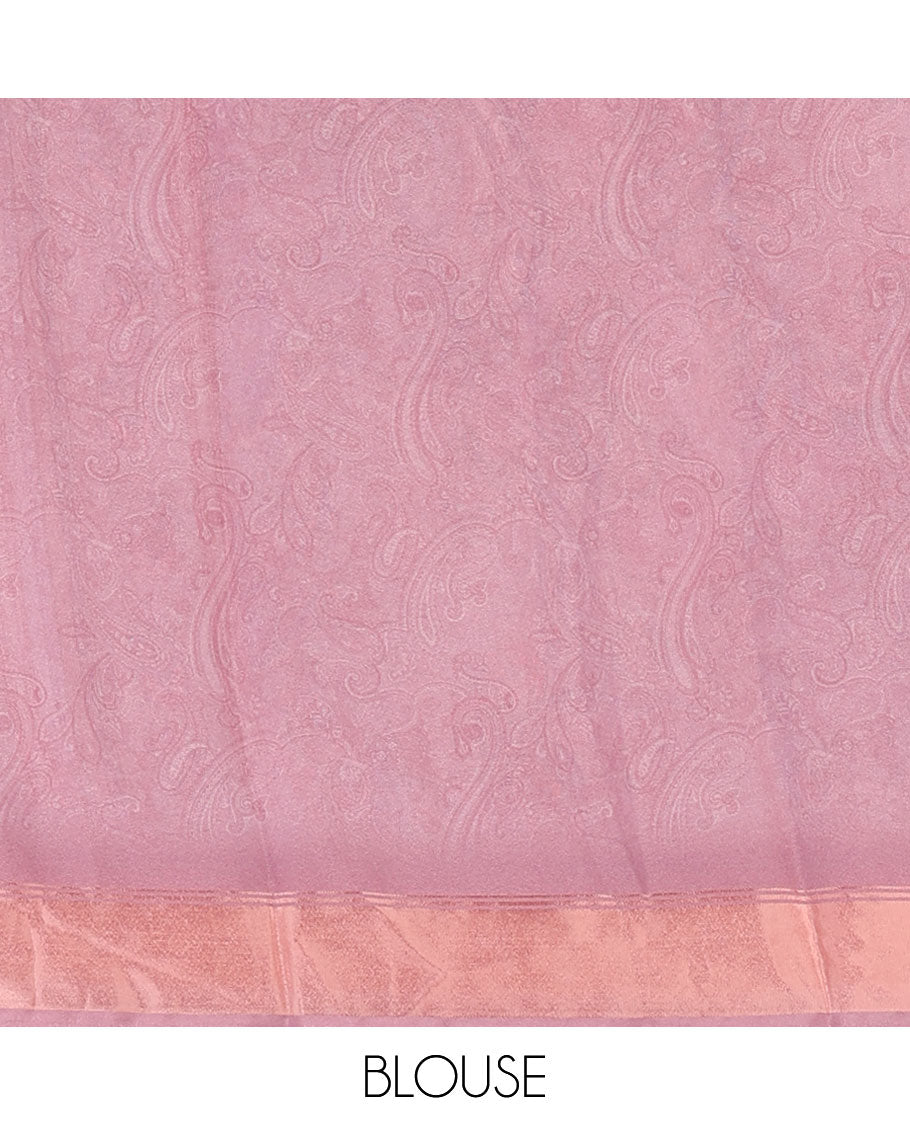 Pink mango design printed crepe viscose saree with bawanchi border & printed pallu along with negative printed blouse