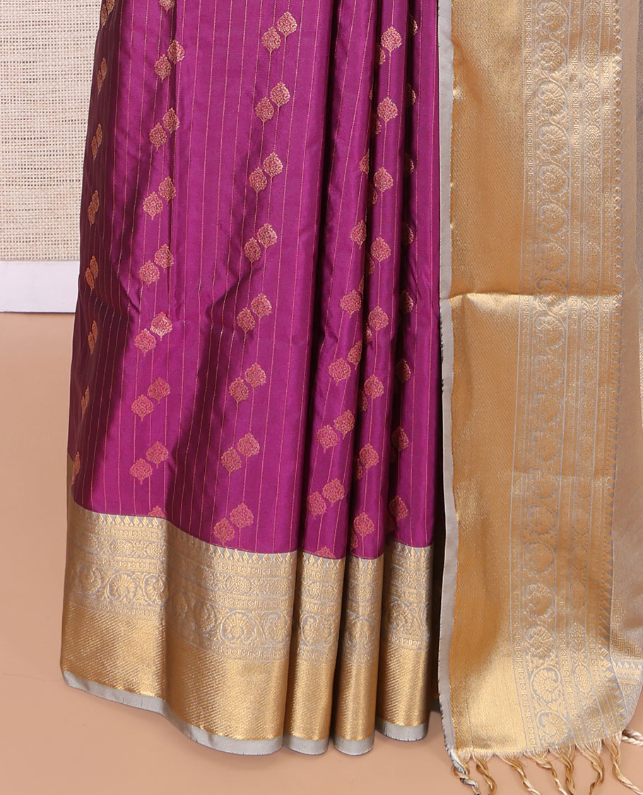 Purple Zari Butta and Stripes Budget Silk Saree