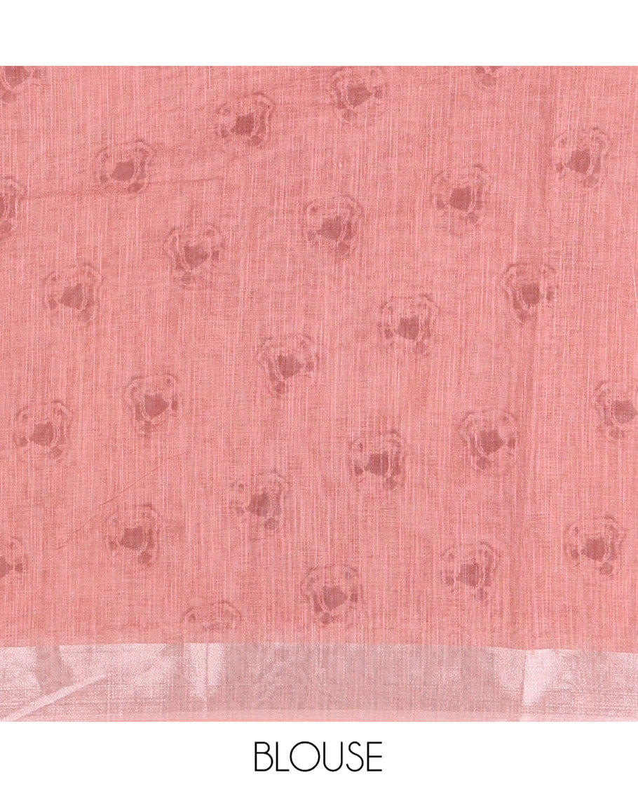 Chikku-Brown Linen Cotton Saree, Adorned With Ombre-style Dye Print, a Subtle Zari Border, Bold Shibori-Printed Pallu, and a Printed Blouse