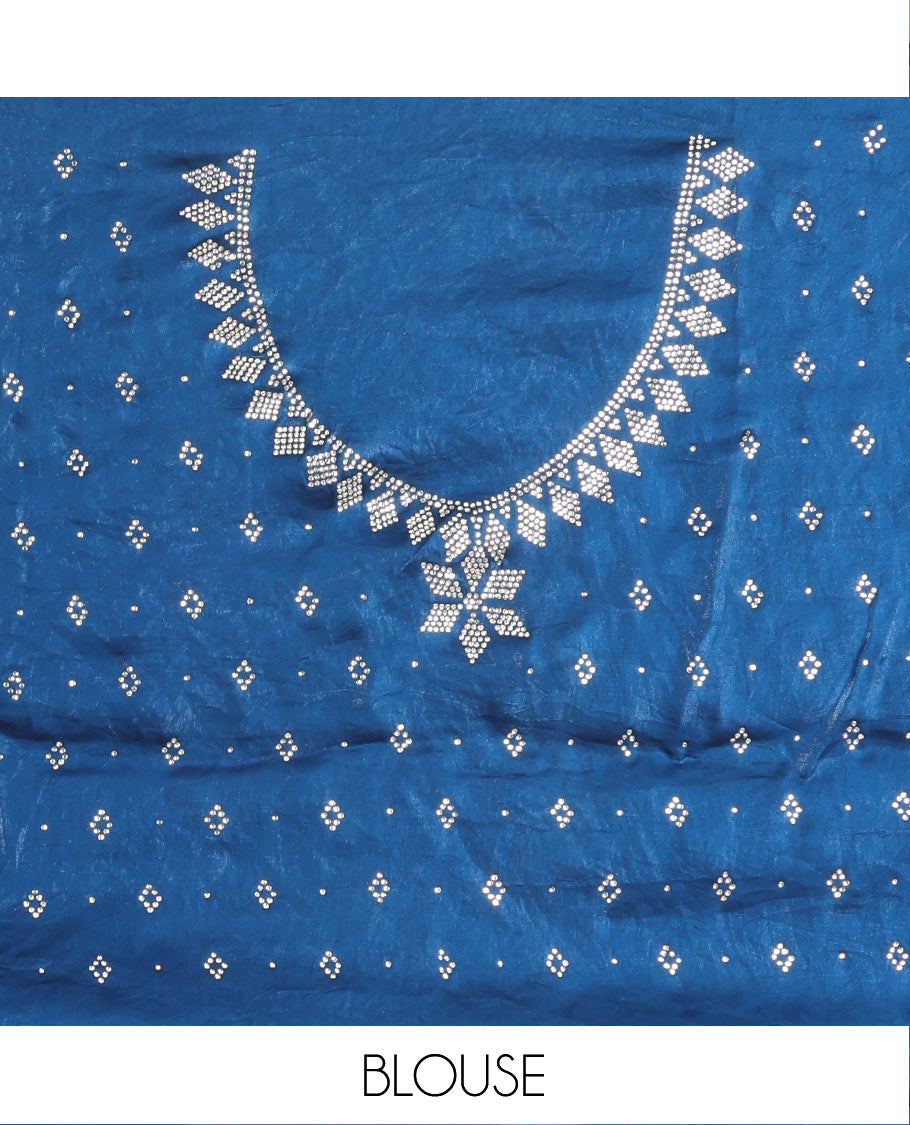 Blue Designer Saree, Prettified with Stone Struck on Its Body, Highlighted by a Stone Embroidered Scallop Border, Self-Pallu, and Paired with a Stone Work Matching Blouse