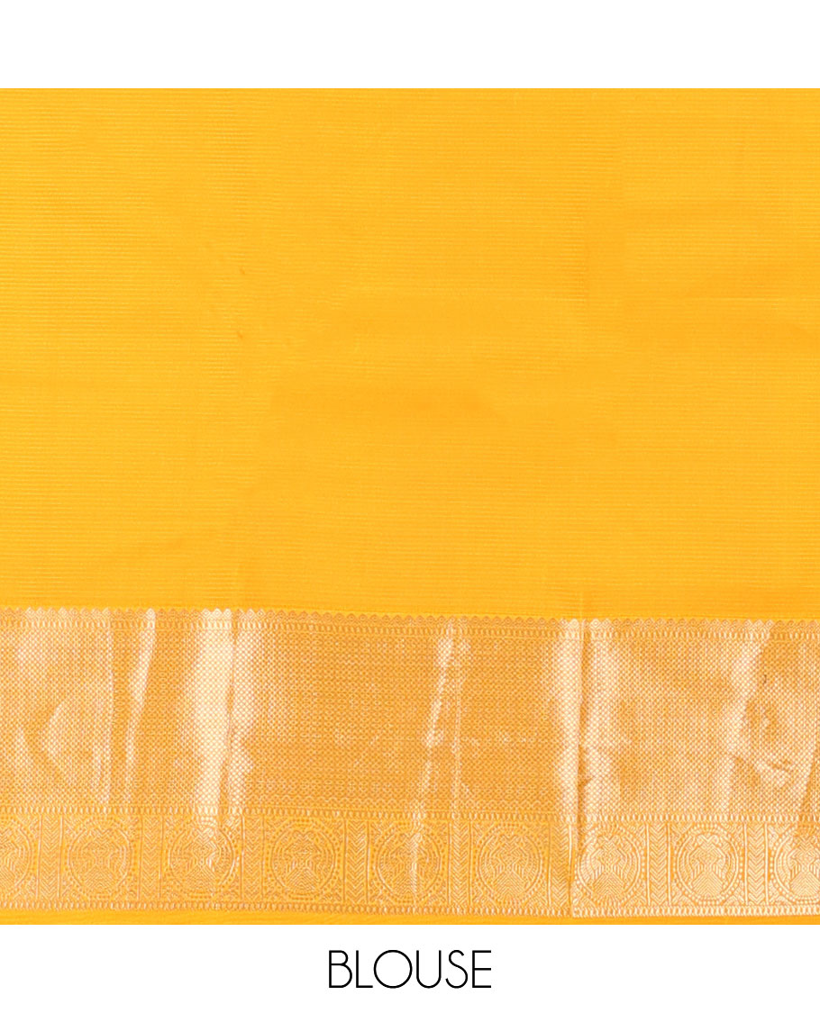 Green buttas silk saree with contrast border thilakm mokku, banaras, muthu design & floral design pallu