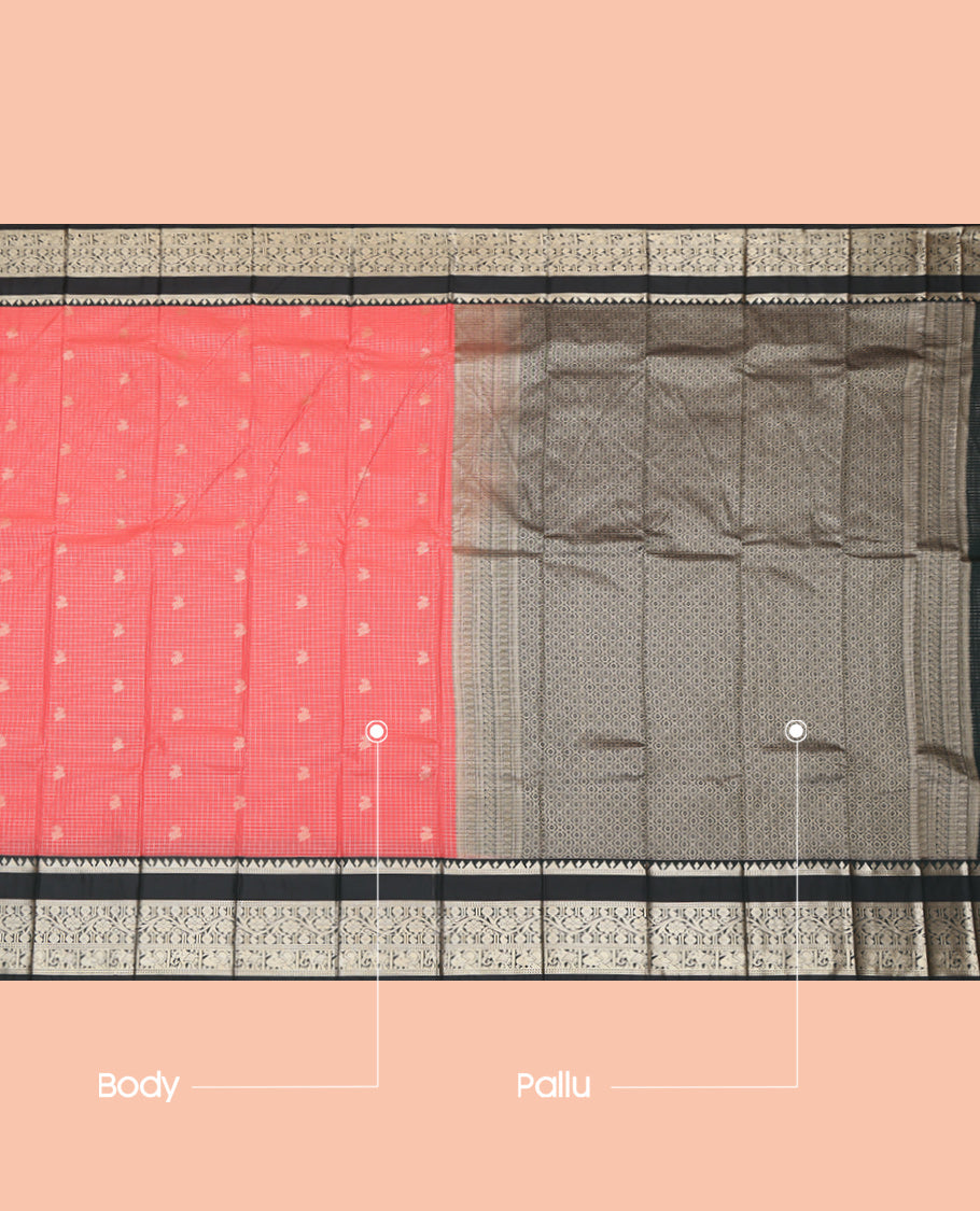 Salmon Red Checks Budget Silk Saree