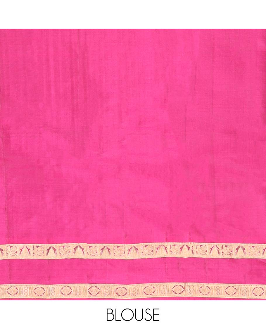 Orange Vasundhara Lite SilkMix Saree, Accentuated with Mayil Chakram Butta Enclosed Checked Design, Complemented by a Contrast Rettai Pettu Border of Thazampoo Rekku, Mayil, and Kamalam Designs, Geometric Patterned Pallu, and Paired with a Contrast Blouse
