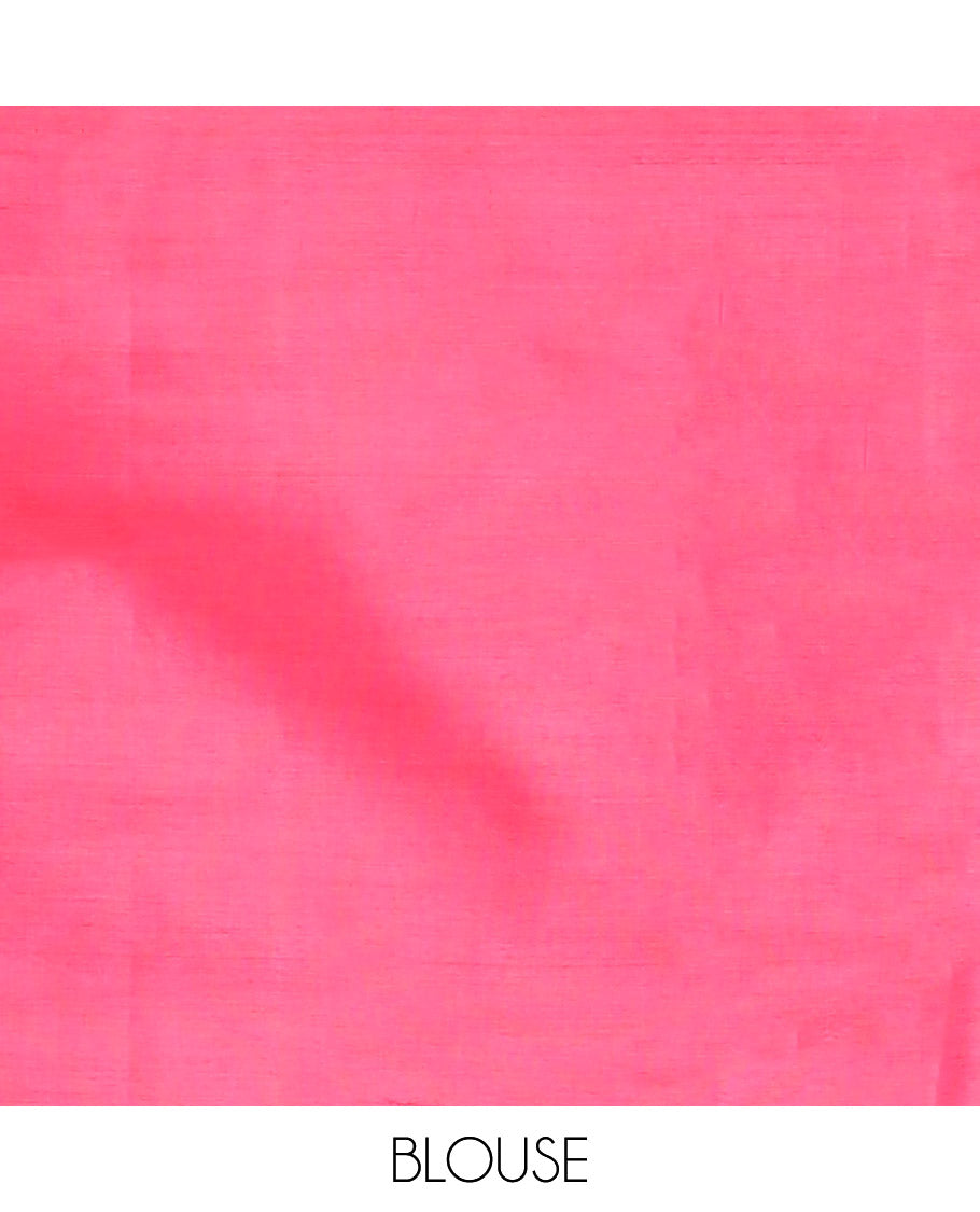 Borderless Yellow Banana Pith Saree, Delicately Woven with Buttas All Over Its Body, Complemented by a Contrast Pallu of Buttas, and Paired with a Contrast Blouse