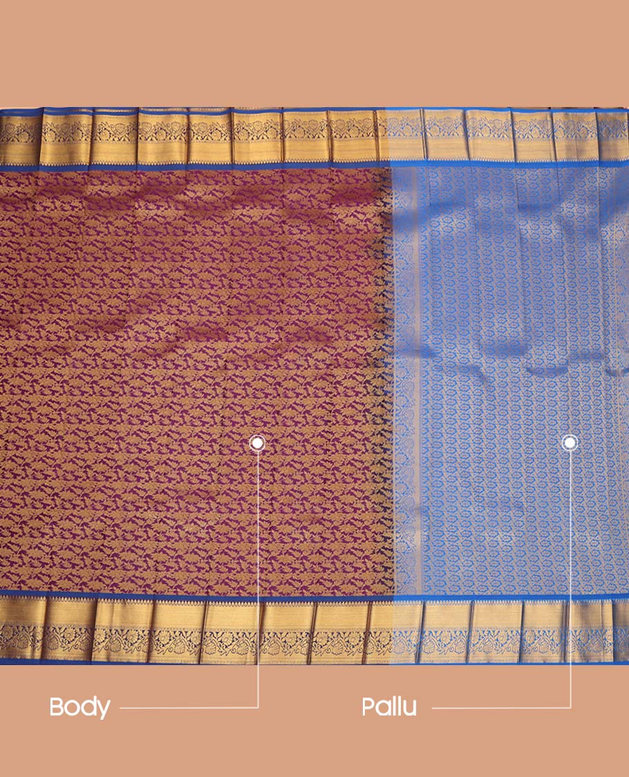 Purple Budget Silk Saree, Bedecked with Floral Jacquard Design, Complemented by Contrast Traditional Zari Border, an Intricate Pallu and a Contrast Blouse