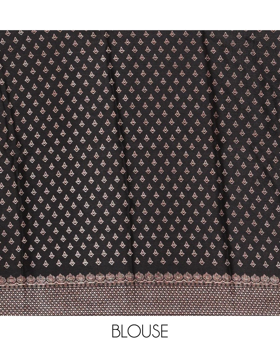 Black Ajrakh-printed turkey crepe saree, printed border, Ajrakh-printed pallu & small buttas printed blouse