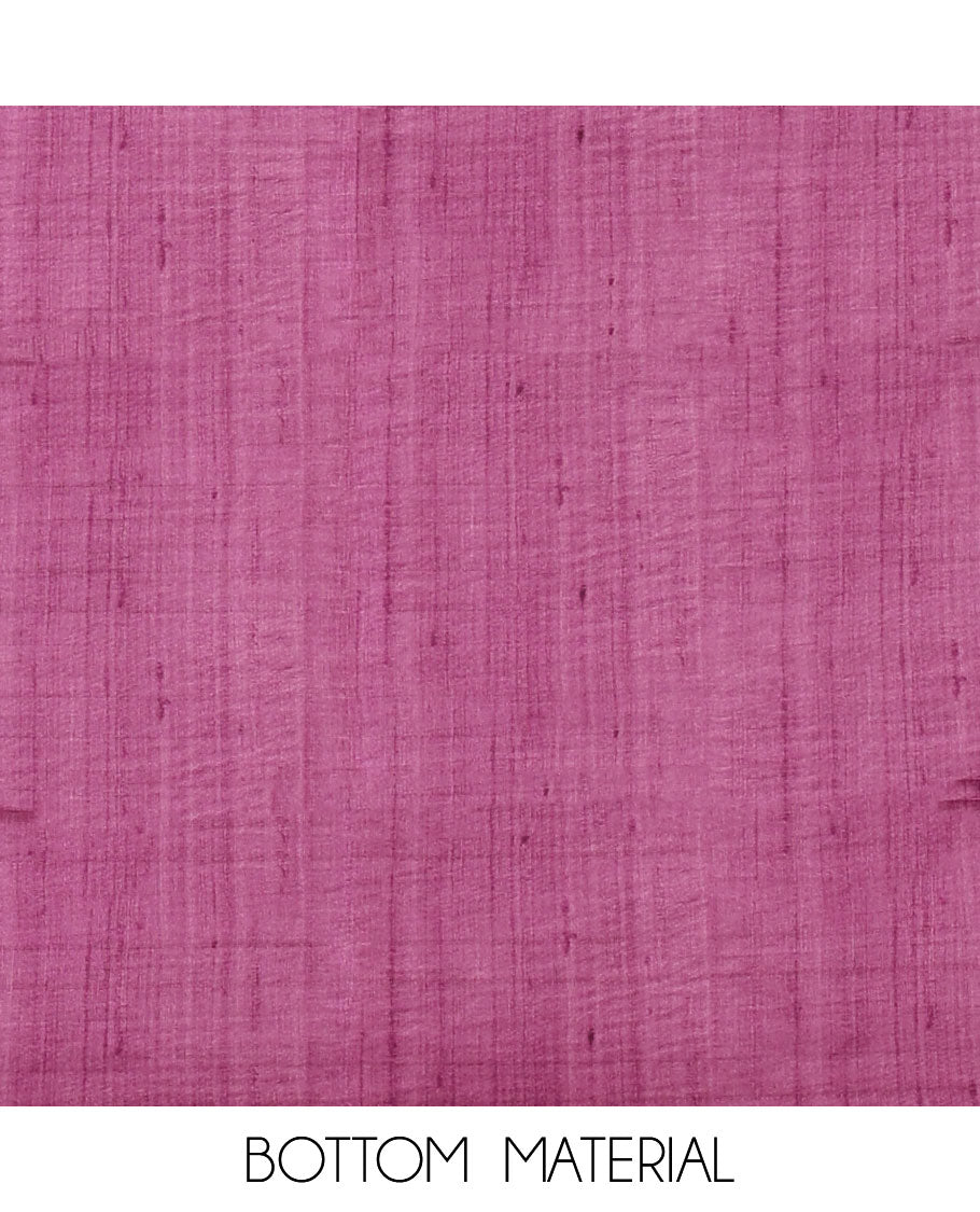Chikku-base semi-tussar material chudidar set, floral & warli motifs top, contrast purple plain bottom & warli motifs steeped dupatta