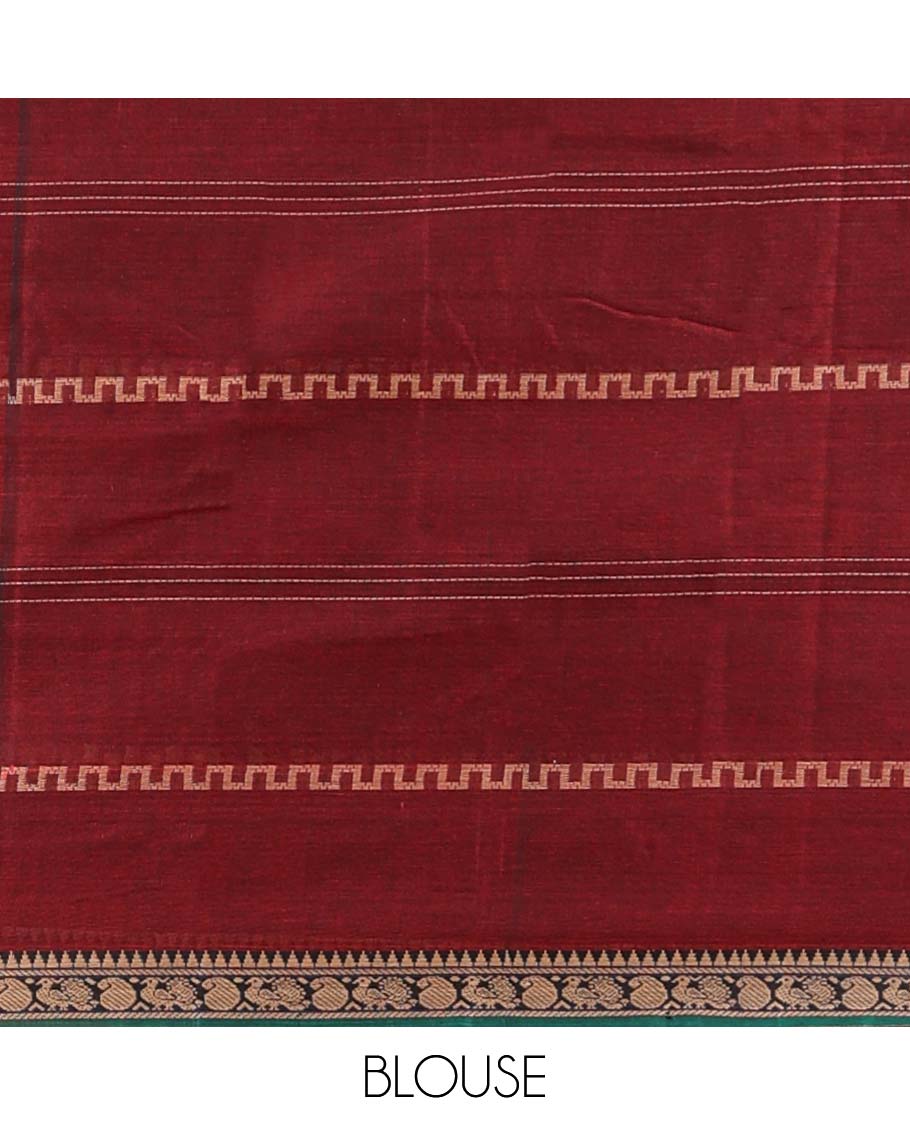 Maroon unique striped Narayanapet cotton saree, contrast traditional design border & striped pallu