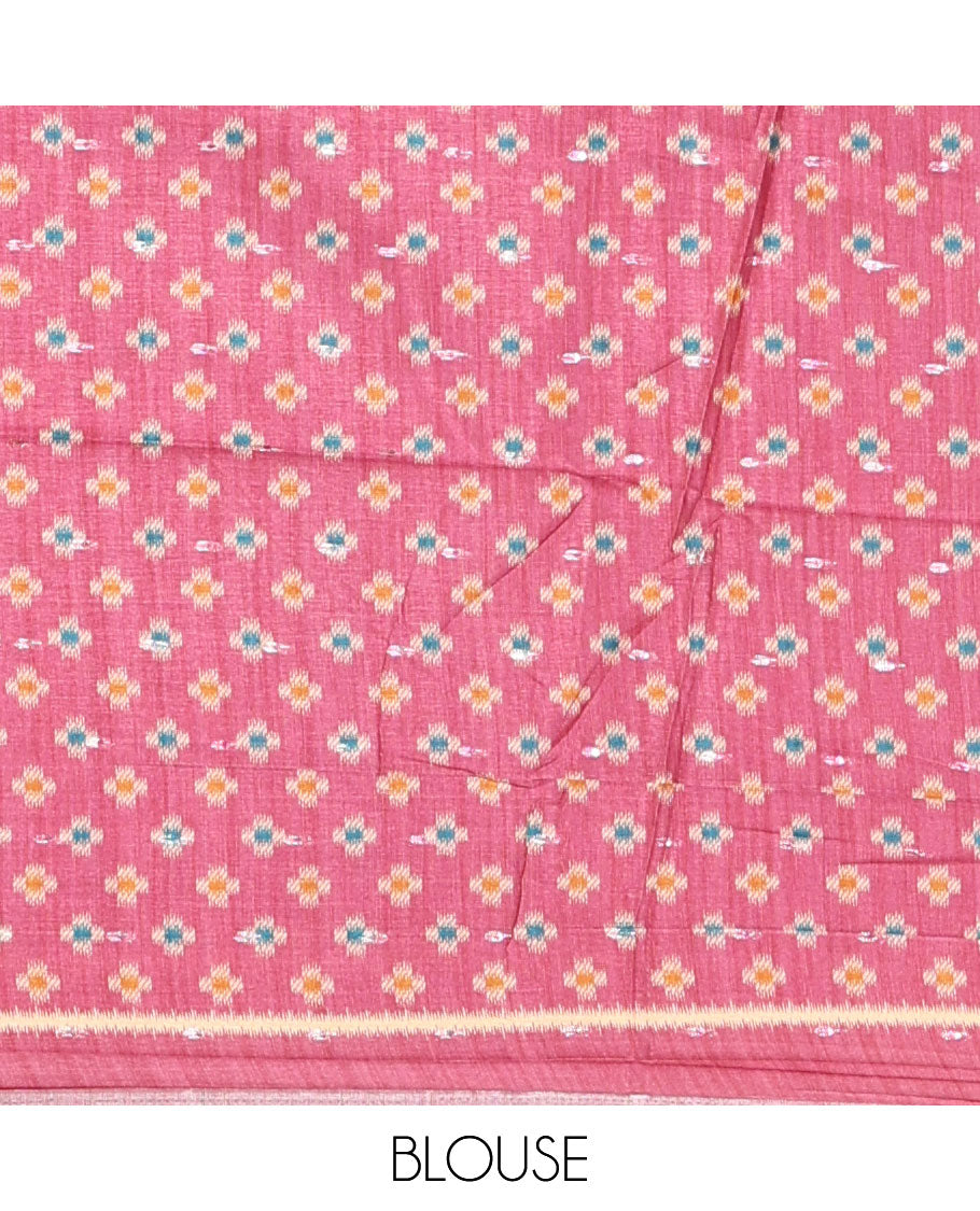 Wine buttas & kaleidoscope color elephant motifs printed katan silk saree, contrast multi-hue temple motif border, ikkat geometric print pallu & contrast printed blouse