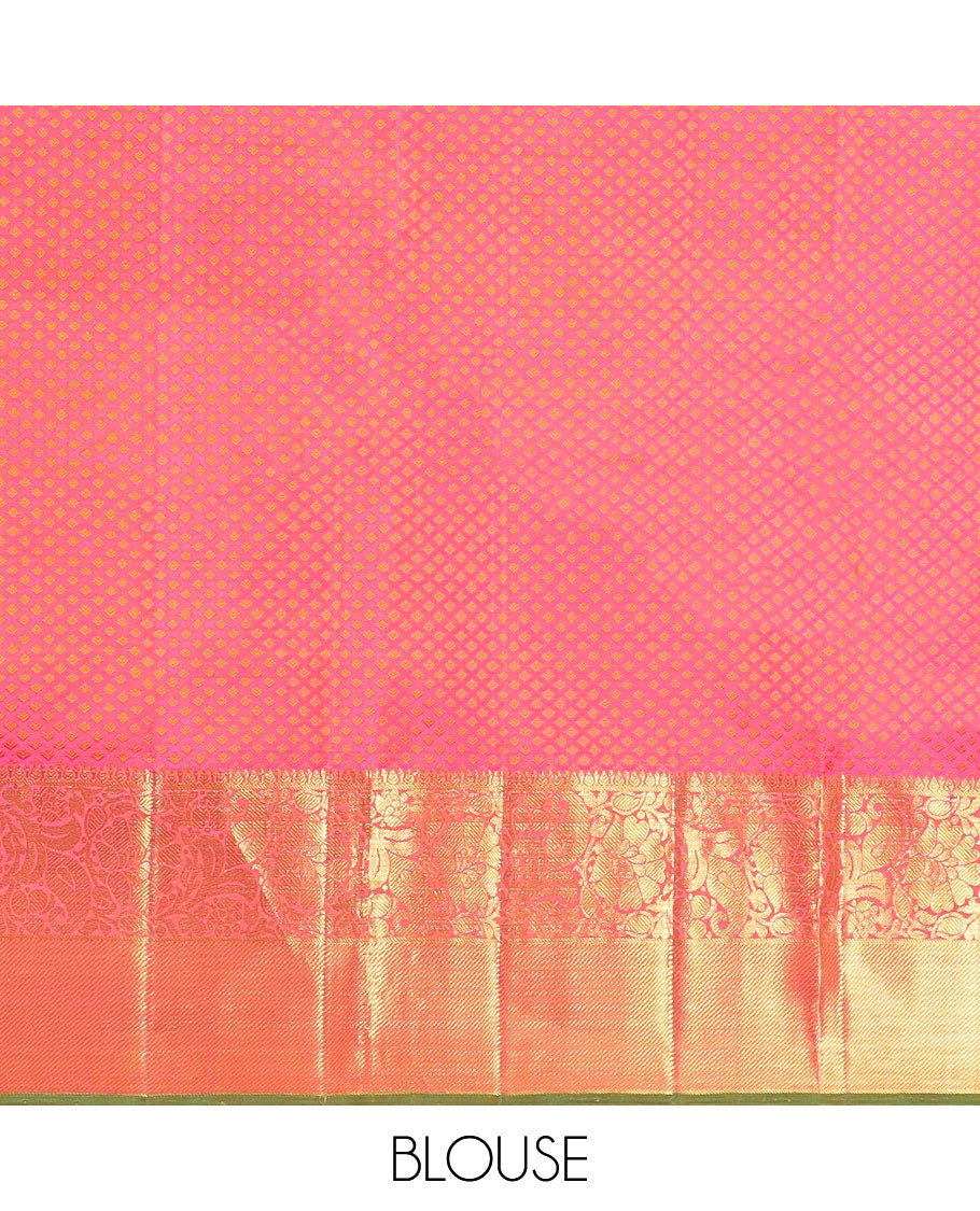 Sandal leaf design silk saree with contrast border of thilakam mokku, banaras design & floral jaal design pallu