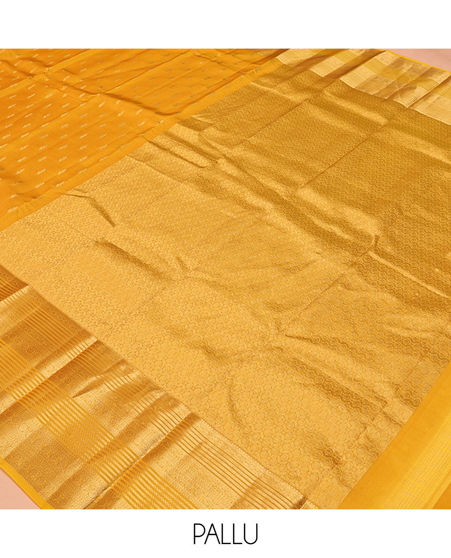 Yellow Vasundhara Lite Silk Mix Saree, Subtly Sparkled with Zari Buttas All Over Its Body, Highlighted by Traditional Zari Designs, Grand Pallu and Paired with a Matching Blouse